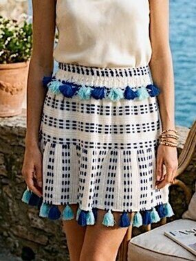 Tessora Morena Pommed Boho Tassel Cotton Mini Skirt Size Medium